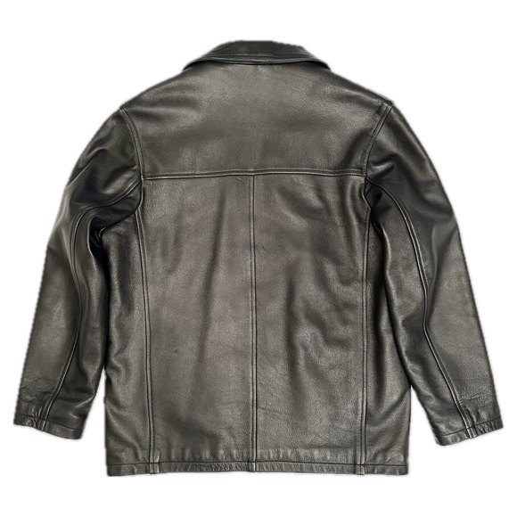 Vintage Travellers Leather Large Coat Jacket Black with Pockets 90s Y2K - Picture 2 of 7